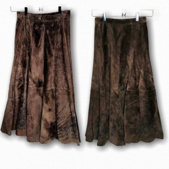 Long Suede Skirt Brown Studded NWT Size 0 Y - Picture 4 of 10